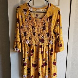 Floral Yellow Smocked Dress